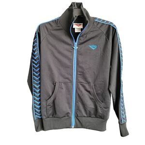 Vintage Pony Track Jacket, Black with bright blue‎ metallic  size Large